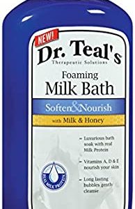 Dr Teal's Milk and Honey Foaming Bath 24 oz for Relaxing, Soothing Skin