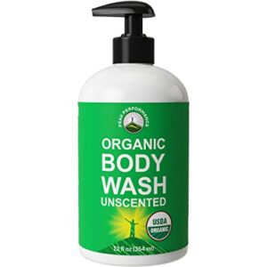 Gentle Organic Unscented Body Wash for Sensitive Skin, 16 oz Capacity
