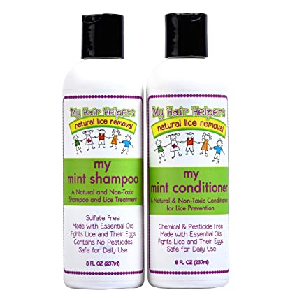 Peppermint lice prevention shampoo and conditioner for kids.