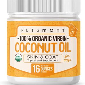 Petsmont 16 oz Organic Coconut Oil Supplement for Dogs Healthy Skin and Coat