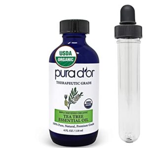 PURA D?OR Organic Tea Tree Essential Oil (4oz) Therapeutic Grade