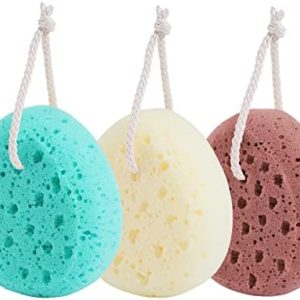Sponge infused body wash for exfoliation and cleansing.