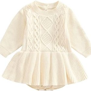 Cream sweater dress for babies.