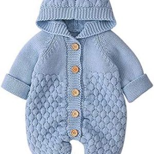 Cream knit hooded baby all-in-one.