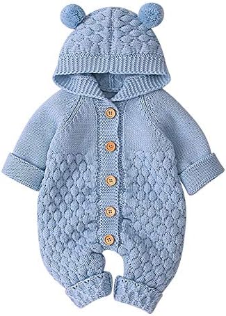 Cream knit hooded baby all-in-one.