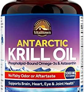 Antarctic Krill Oil Softgels 1000mg for Anti-Aging Support, 60 Count