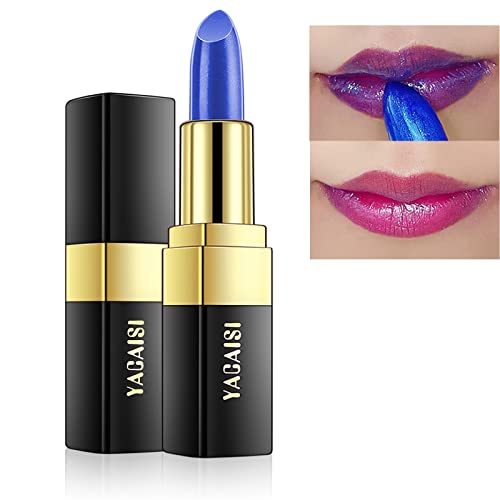 Blue tinted lip balm with moisturizing properties.