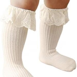 Cream long socks for babies.