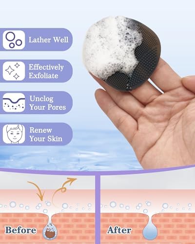 Black Gray Silicone Manual Facial and Body Cleansing Brush Set with Soft Bristles - Image 7