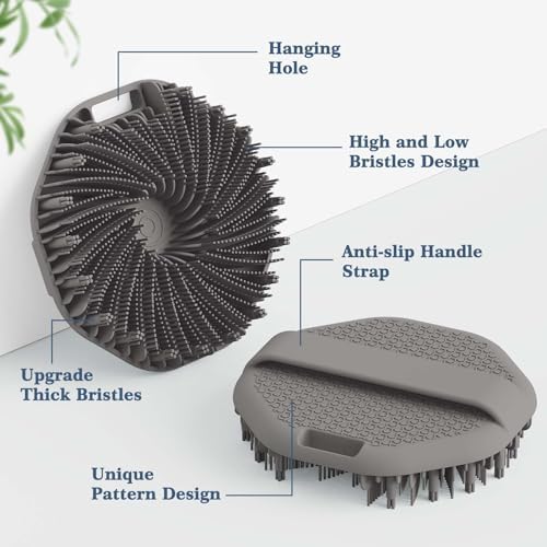 Black Gray Silicone Manual Facial and Body Cleansing Brush Set with Soft Bristles - Image 3