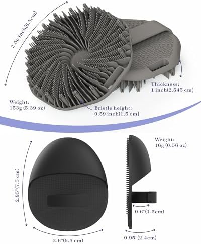 Black Gray Silicone Manual Facial and Body Cleansing Brush Set with Soft Bristles - Image 2