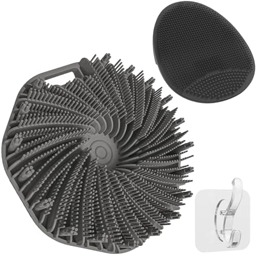 Black Gray Silicone Manual Facial and Body Cleansing Brush Set with Soft Bristles