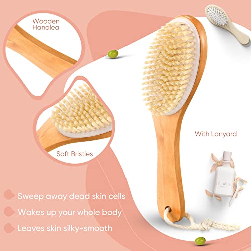 2 Piece Natural Boar Bristle Body Brush Set for Gentle Skin Exfoliation and Smoothing - Image 3