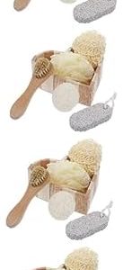 FRCOLOR 4-Piece Bath Scrubber Set includes Body Brush, Pumice Stone, Foot File Tool
