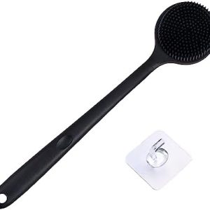 Silicone Body Scrubber with Long Handle and Soft Bristles