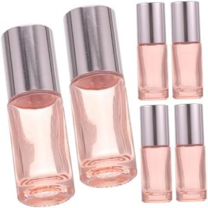 6pcs Amber Perfume Roller Bottles with Clear Aroma Vials - Travel Size