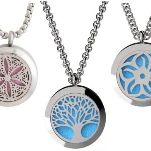 3 Pack Essential Oil Diffuser Necklaces with Refill Pads