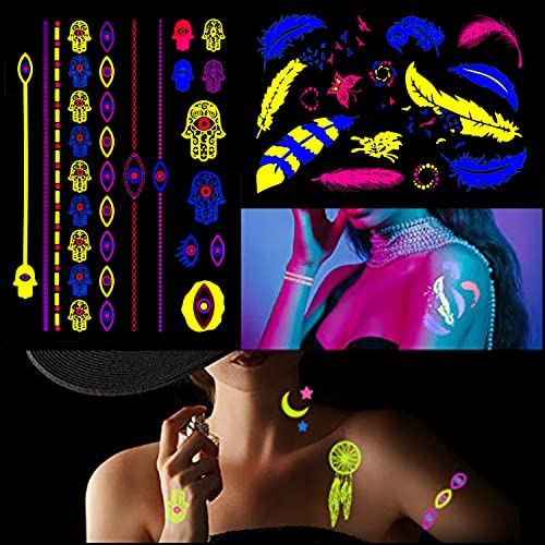 Neon Glow Temporary Tattoos with Butterfly Necklace - Image 2