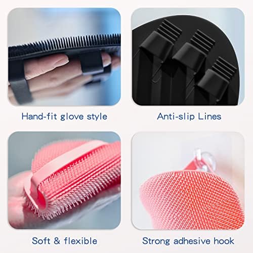 Silicone Back Scrubber & Bath Glove Set with Hooks - Image 6