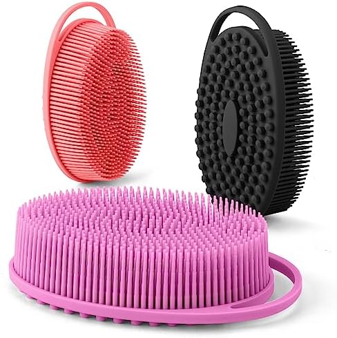 Set of 3 Double-Sided Silicone Loofah Body Scrubbers, Hygienic and Family-Friendly