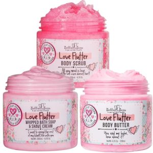 Love Flutter Body Care Bundle Set: Scrub, Soap, Shave Cream, and Butter for Luxurious Skincare