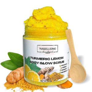 Brightening Lemon Turmeric Sugar Body Scrub 12 oz for Dark Spots and Exfoliation