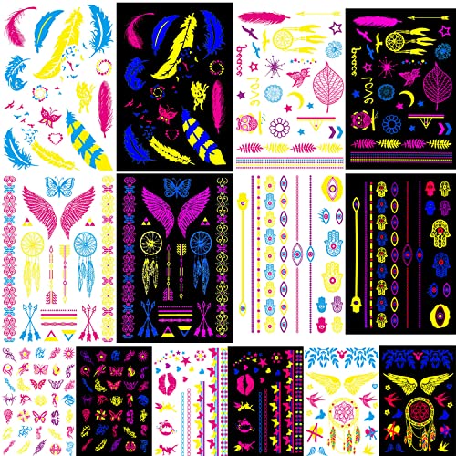 Neon Glow Temporary Tattoos with Butterfly Necklace
