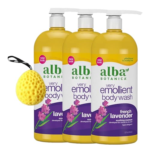 Alba Botanica Lavender Body Wash 3-Piece Set with Exfoliating Sponge