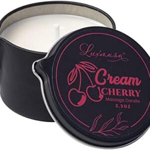 All Natural Soy Wax Massage Oil Candle, 2.35 OZ, Cream Cherry Scent for Relaxation and Skin Care