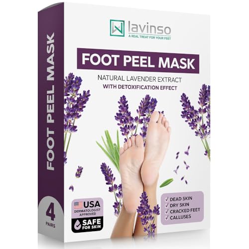 Lavinso Lavender Foot Peel Mask ? 4 Pack ? Exfoliates Feet
