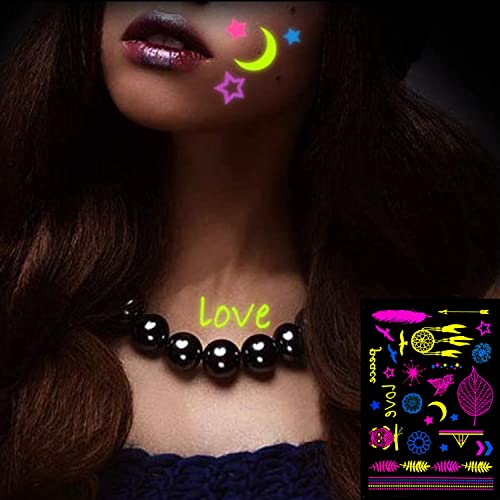 Neon Glow Temporary Tattoos with Butterfly Necklace - Image 4
