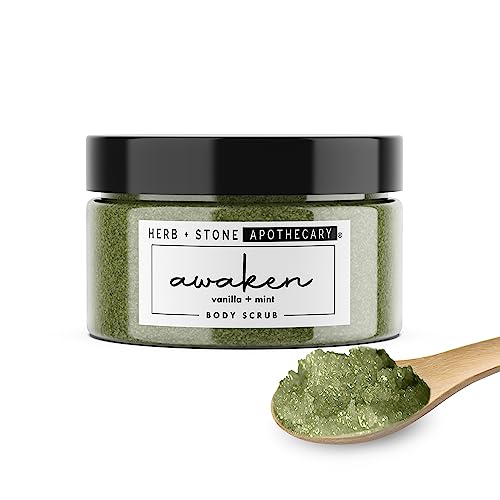 Herb + Stone 12 oz Peppermint Vanilla Raw Sugar Body Scrub Natural Vegan Exfoliator