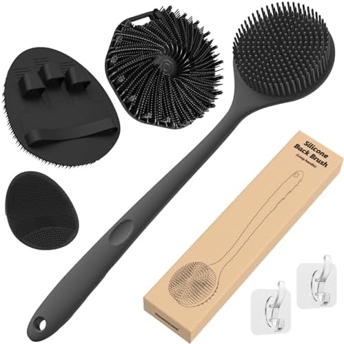 Silicone Back Scrubber & Bath Glove Set with Hooks