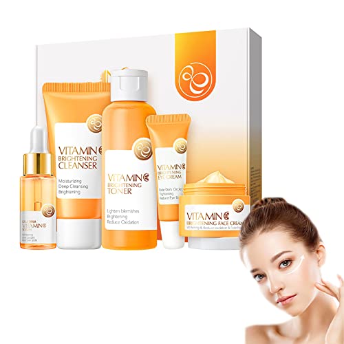 Vitamin C 5-Piece Skincare Set: Toner, Serum, Moisturizer, Eye Cream, 4 oz Capacity