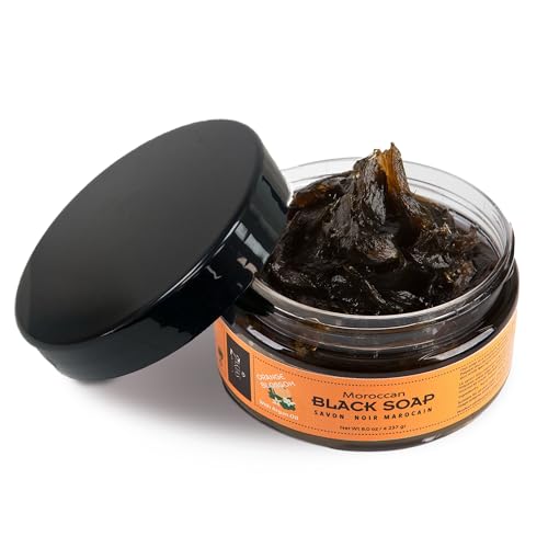 Zakia Natural Moroccan Black Soap Body Scrub with Orange Blossom 8 oz for Soft Skin