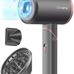 1800W Rose Gold Ionic Hair Dryer with Foldable Travel Design and Diffuser, Lightweight