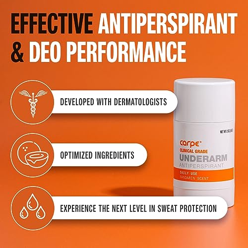 Carpe Clinical Strength Deodorant & Antiperspirant Stick for Hyperhidrosis, Mandarin Scent - Image 2