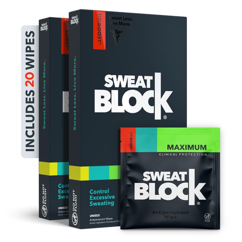 SweatBlock Antiperspirant Wipes - Maximum Strength, 20 Wipes, 7 Days Protection