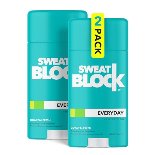 SweatBlock Antiperspirant Deodorant for Men & Women - 24-Hour Protection, Coastal Fresh (2 Pack)
