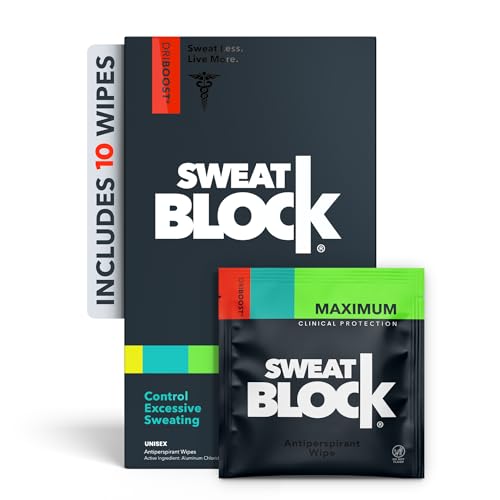 SweatBlock Max Antiperspirant Wipes for Hyperhidrosis - 10 Unisex Wipes, 7 Days Protection