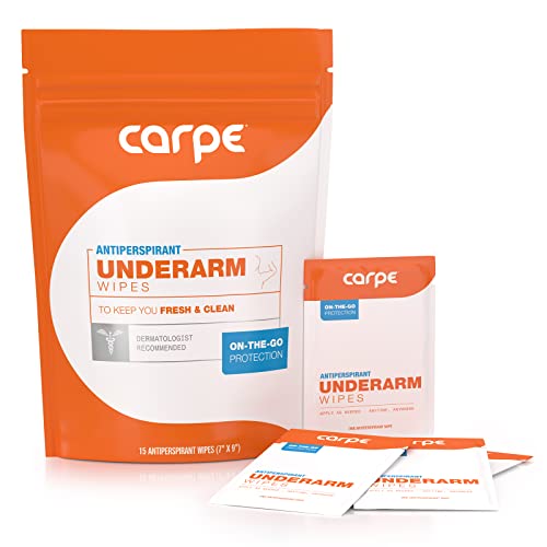 Carpe Antiperspirant Underarm Wipes - 15 Residue-Free, Refreshing Deodorizing Wipes