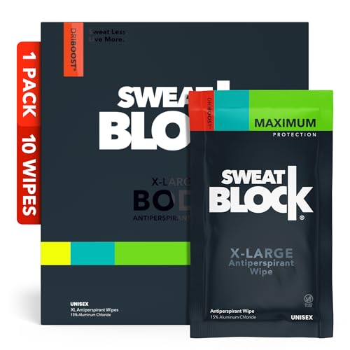 SweatBlock XL Antiperspirant Wipes - 10 Pack, Maximum Strength, Unscented, 7-Day Protection