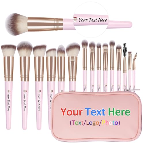 15-Piece Custom Pink Makeup Brush Set with Protective Carrying Case