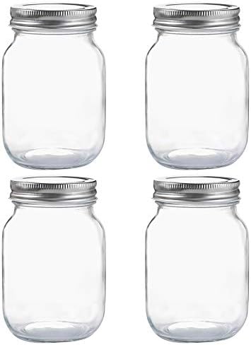 16 oz Mason Jars with Silver Lids for Canning & Storage (4-Pack)