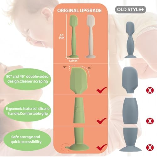 3 Pack Silicone Baby Diaper Cream Applicator Spatulas with Suction Base, Gray Off-white Green Colors - Image 6