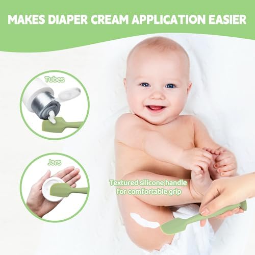 3 Pack Silicone Baby Diaper Cream Applicator Spatulas with Suction Base, Gray Off-white Green Colors - Image 7
