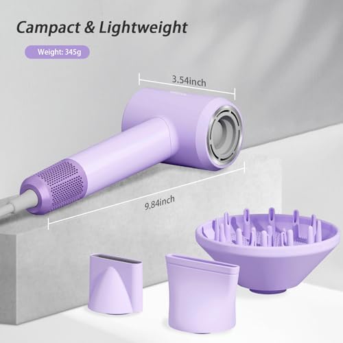 Professional 1800W High-Speed Ionic Hair Dryer 12000 RPM with Diffuser Magnetic Nozzles Purple - Image 7