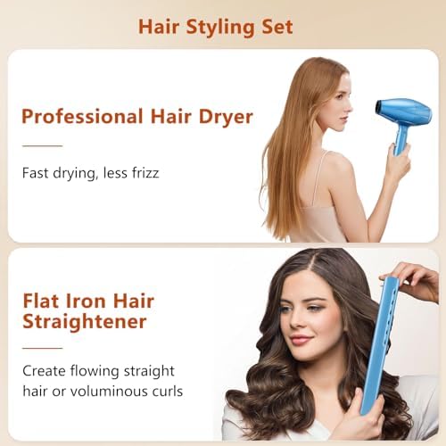 2-in-1 Professional Hair Dryer and Flat Iron Set for All Hair Types, Black - Image 2