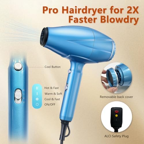 2-in-1 Professional Hair Dryer and Flat Iron Set for All Hair Types, Black - Image 3