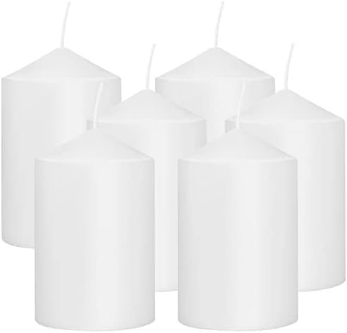 Set of 6 White Unscented Dripless Pillar Candles 3x6 Inch